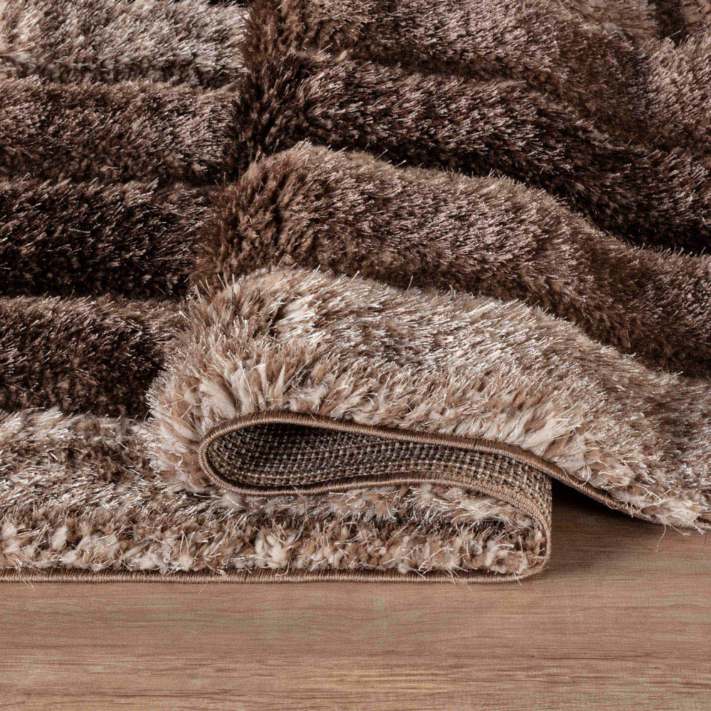 Desire Rug Modern Bronze Bordered Shimmer Soft Shaggy Area Rug 80 x 150cm Image 3