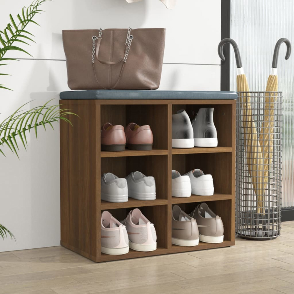 vidaXL 6 Open Shelf Brown Oak Shoe Storage Cabinet Image 7