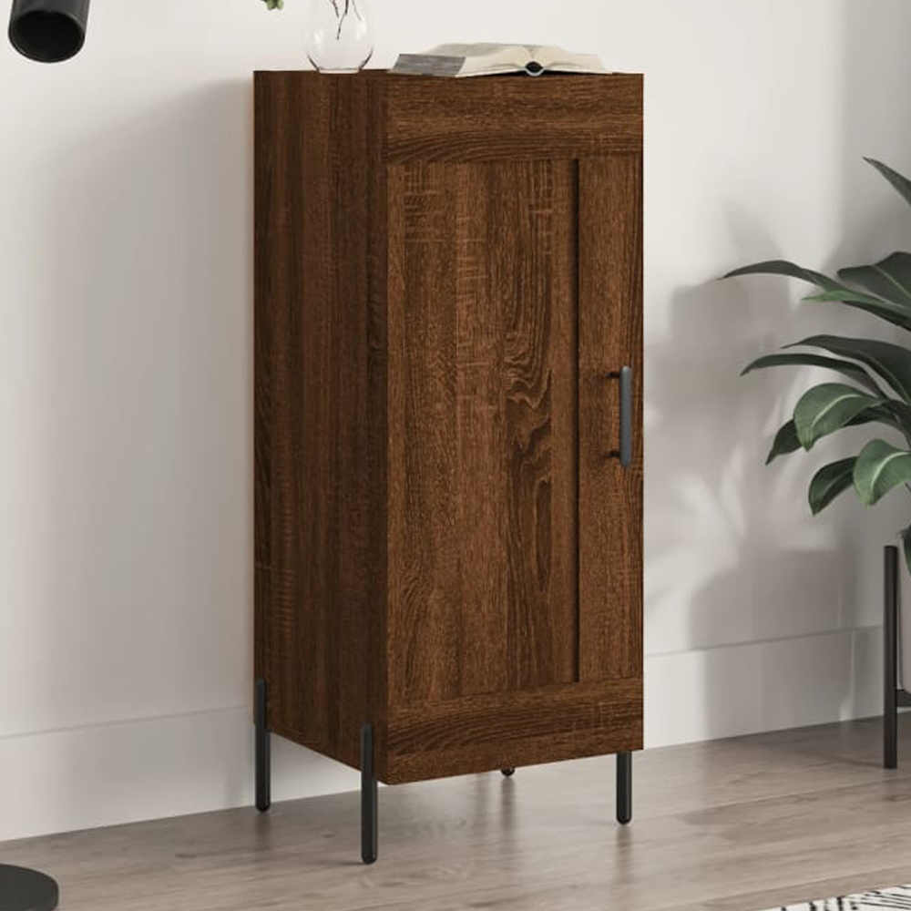 vidaXL Single Door 3 Shelf Brown Oak Sideboard with Metal Legs Image 1