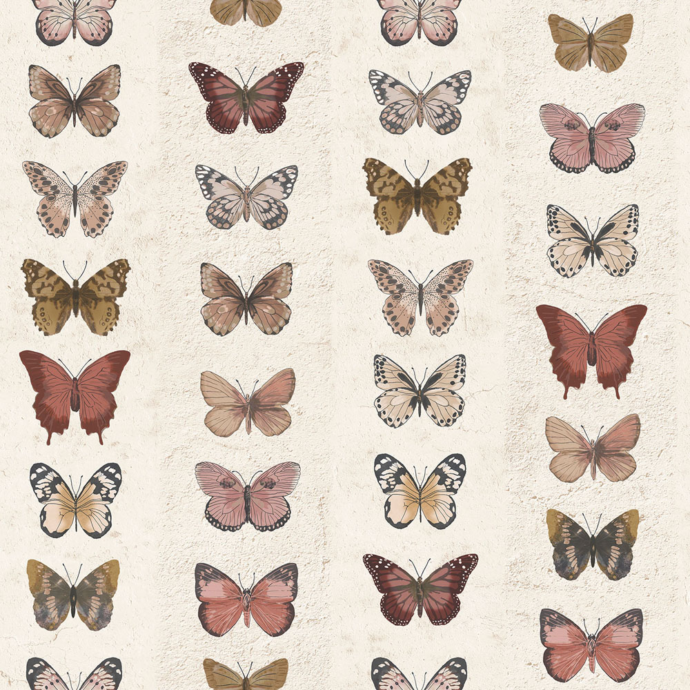 Galerie Organic Textures Butterflies Stripe Beige Red Tan Wallpaper Image 1