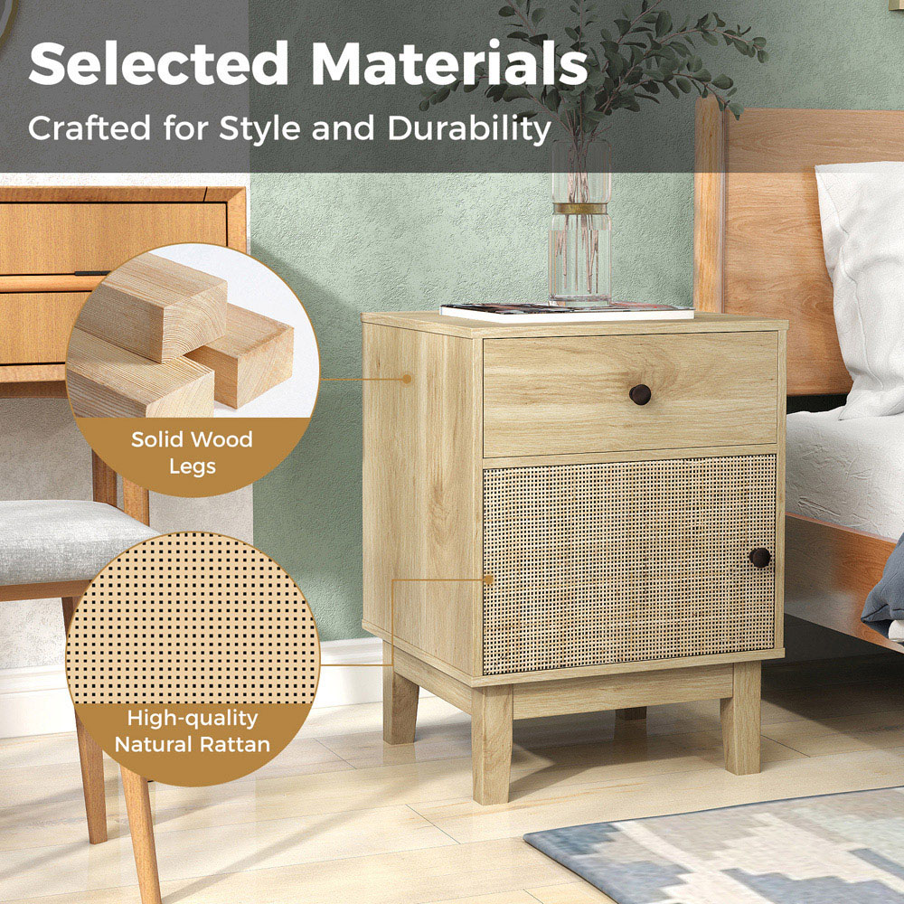 Costway Single Door Single Drawer Natural Rattan Nightstand Image 5