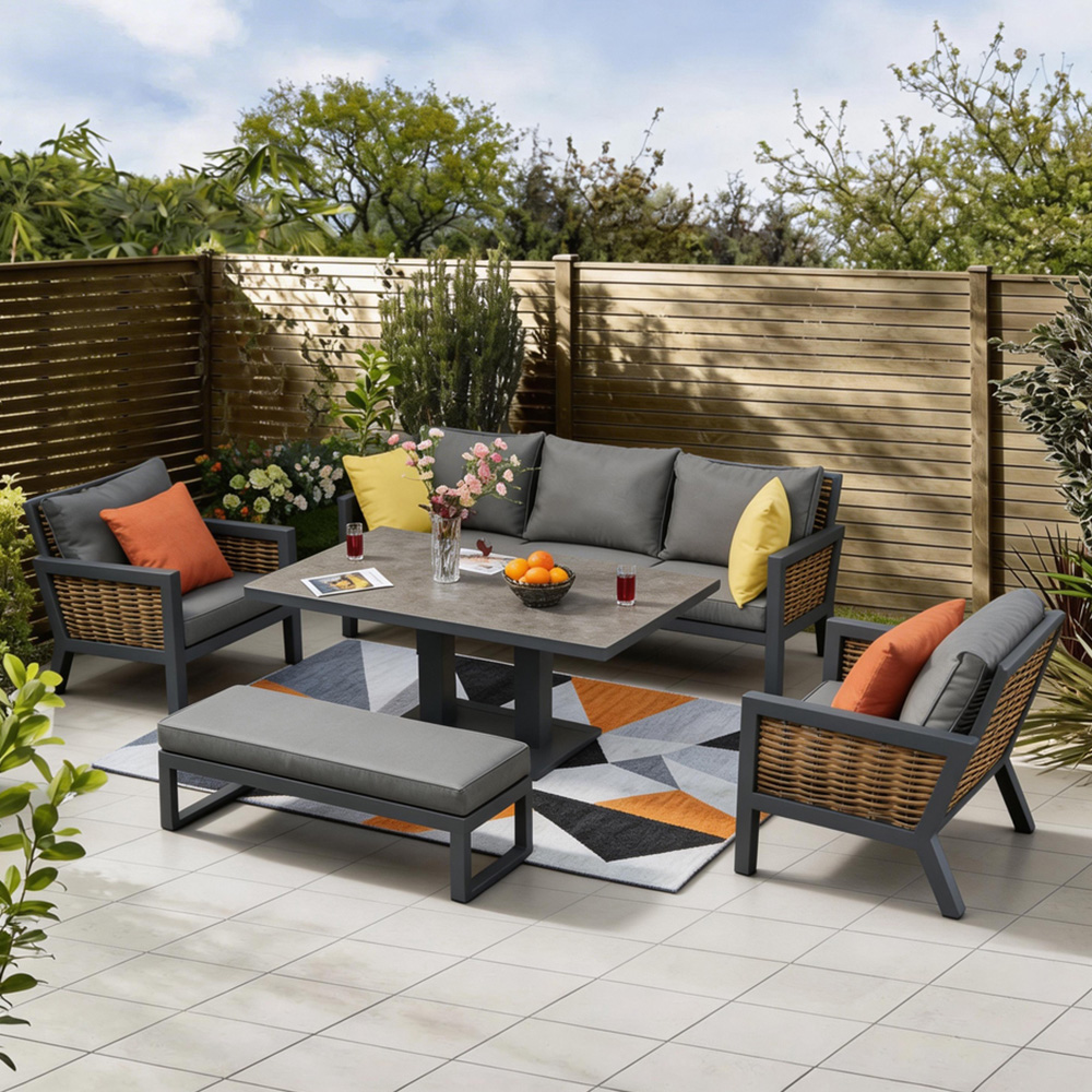 Furniture One 7 Seater Grey Aluminium Outdoor Lounge Set with Lift-Up Table Image 1