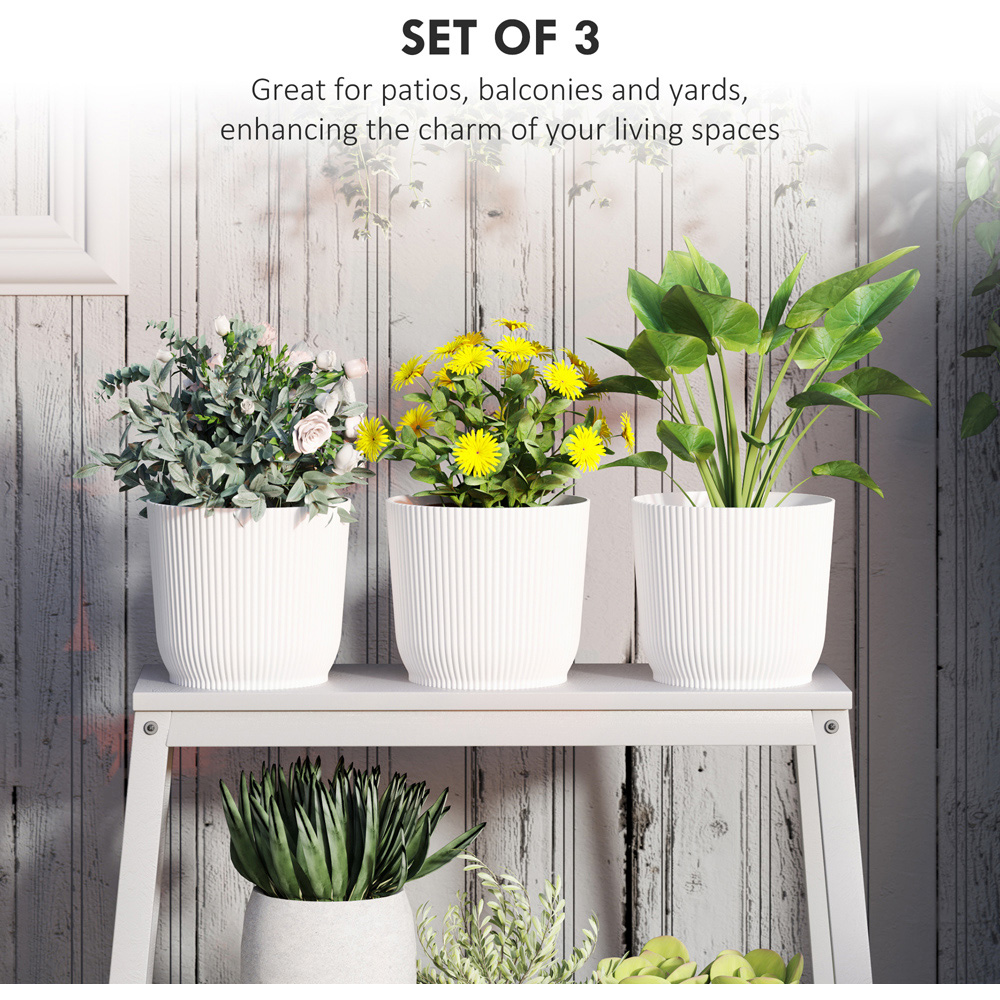 Outsunny White Round Outdoor Plant Pot 22cm 3 Pack Image 4