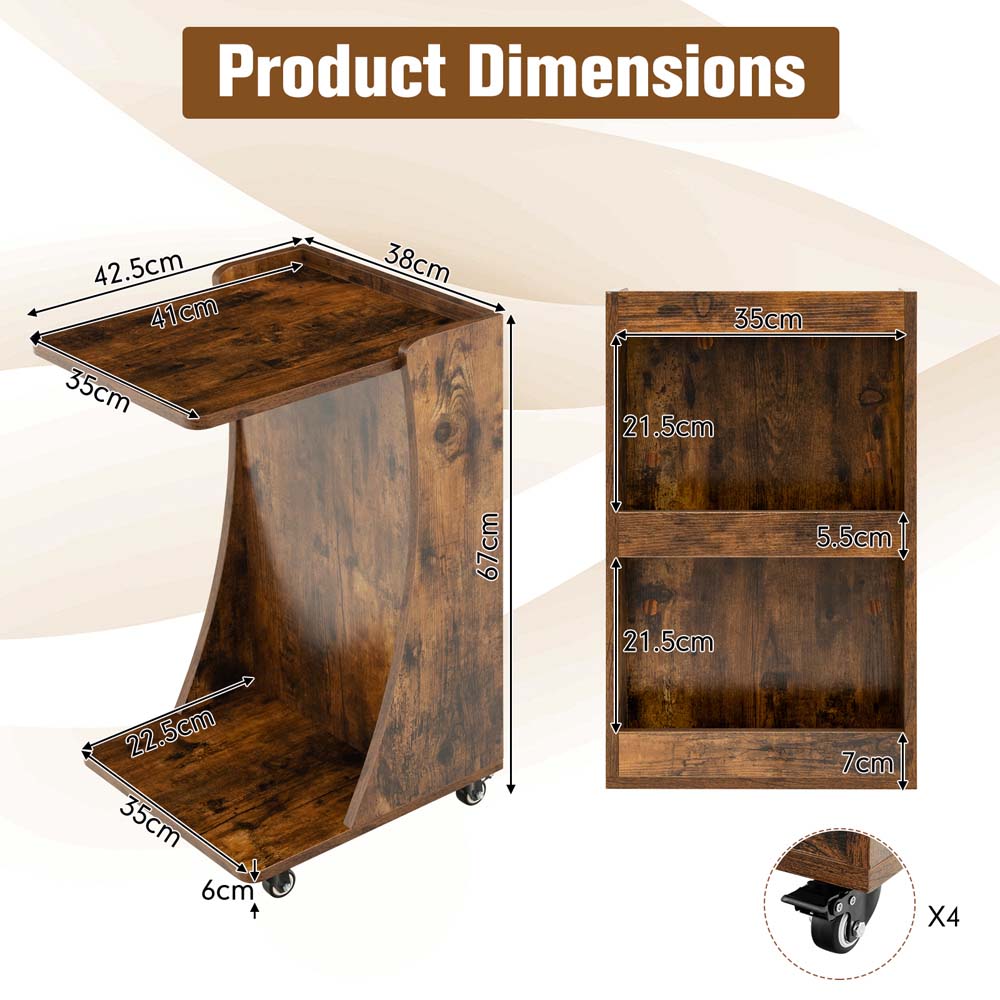 Costway 3 Shelf C Shaped Natural Side Table Image 9