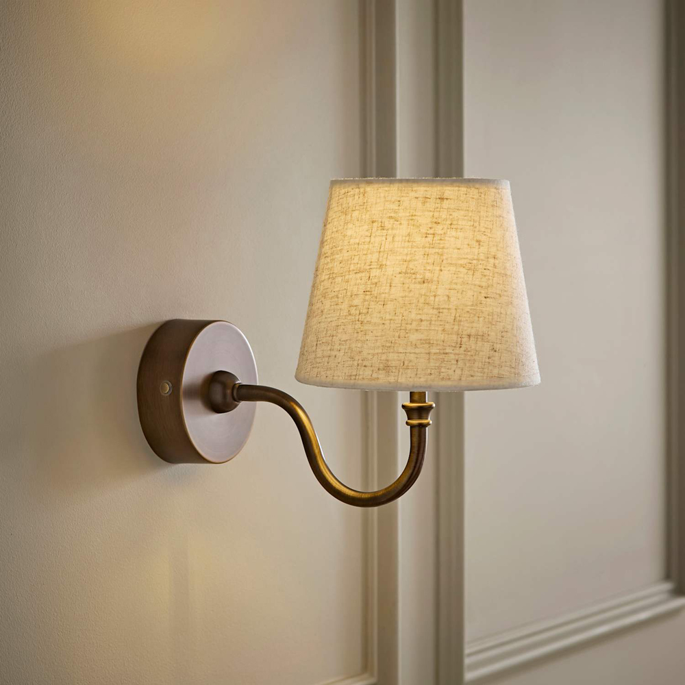 ValueLights Lowe Linen Taper Shade Portable Brass Rechargeable Wall Light with Bulb Image 6