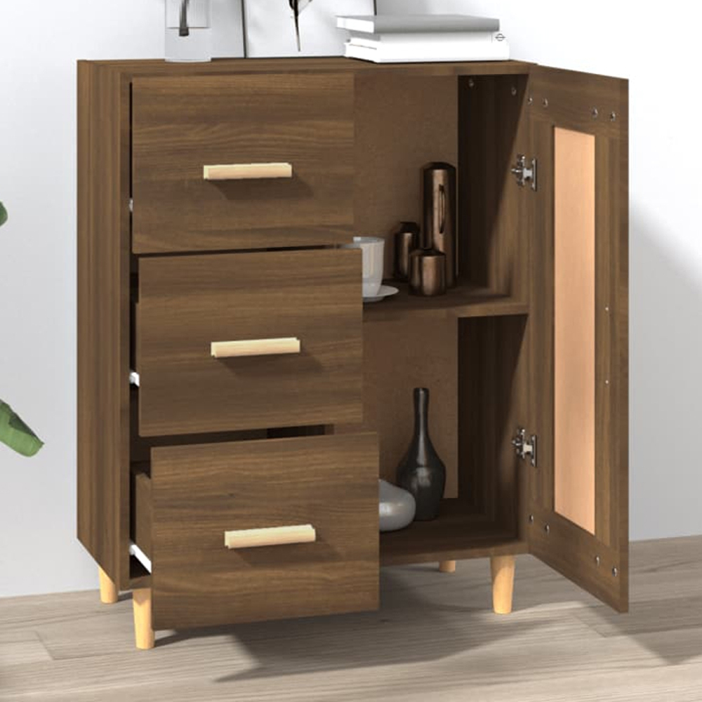 vidaXL Single Door 3 Drawer Brown Oak Sideboard with Wooden Legs Image 1