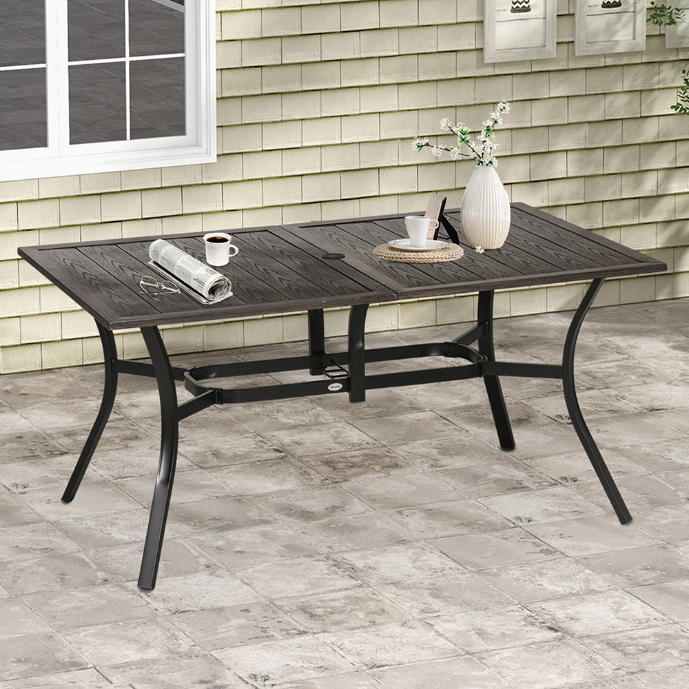 Outsunny 6 Seater Wood Effect Steel Garden Table Image 1