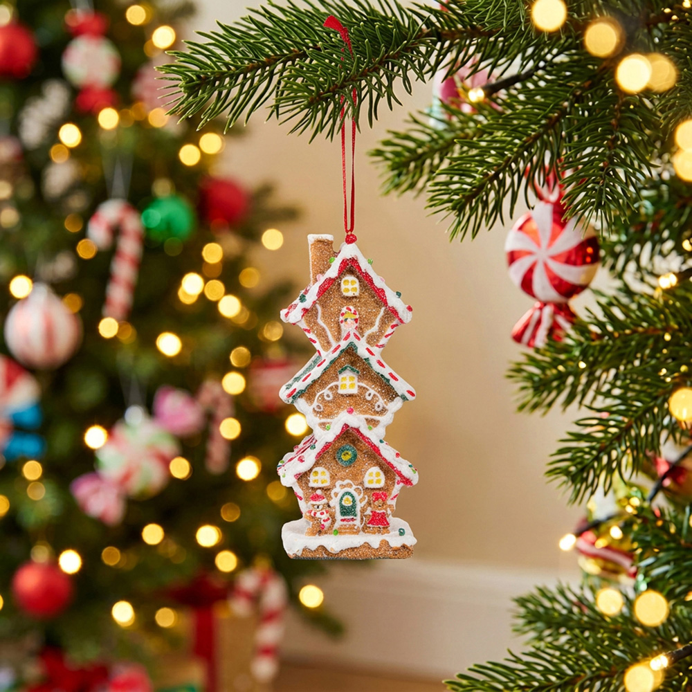Gingerbread Tiered House Hanging Tree Decoration Image 2