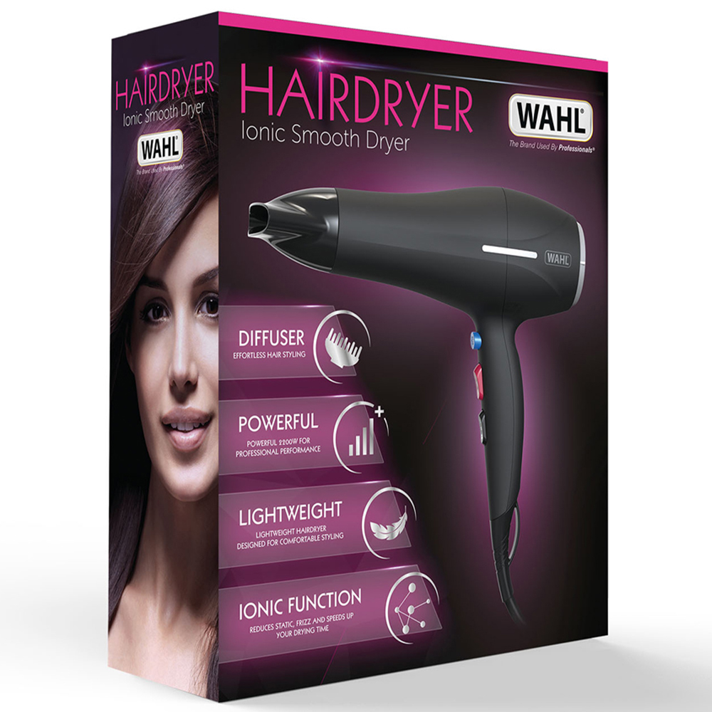 Wahl Ionic Smooth Black Hair Dryer with Detachable Diffuser Head 2200W Image 3
