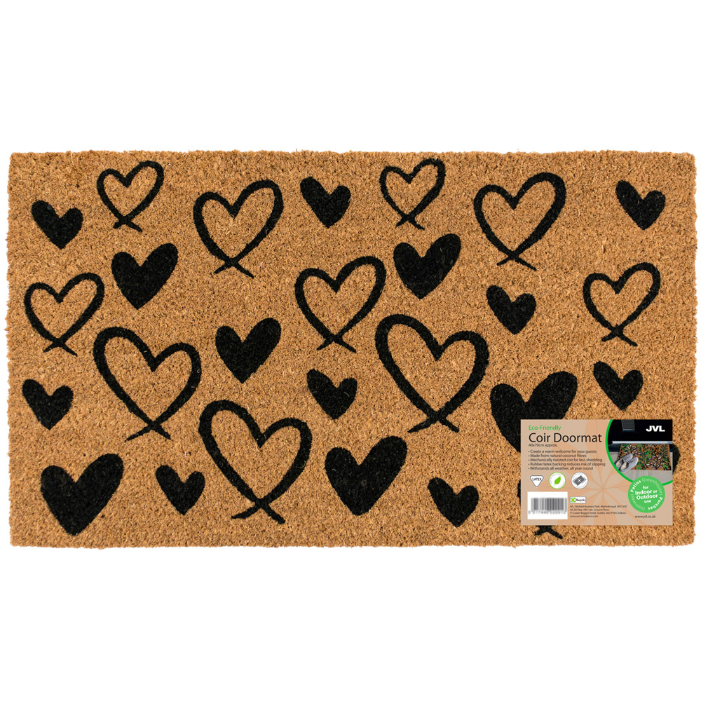 JVL Hearts Coir Latex Backed Door Mat and Runner Set Image 2