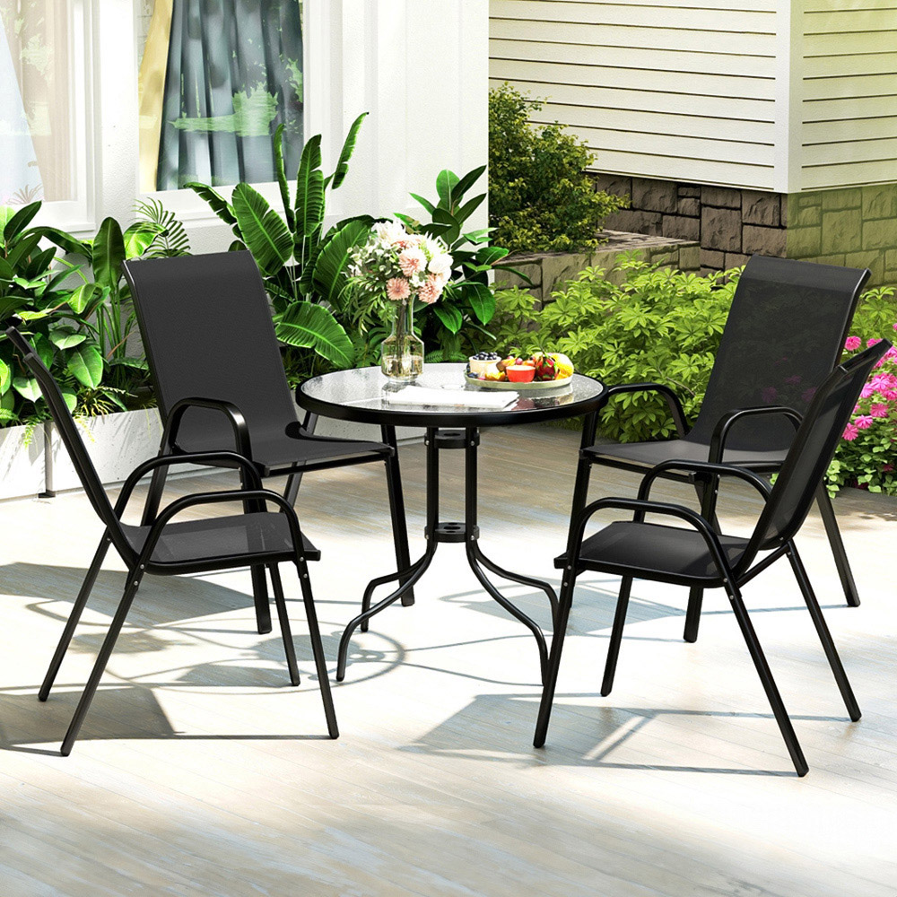 Outsunny 4 Seater Black Garden Dining Set Image 1