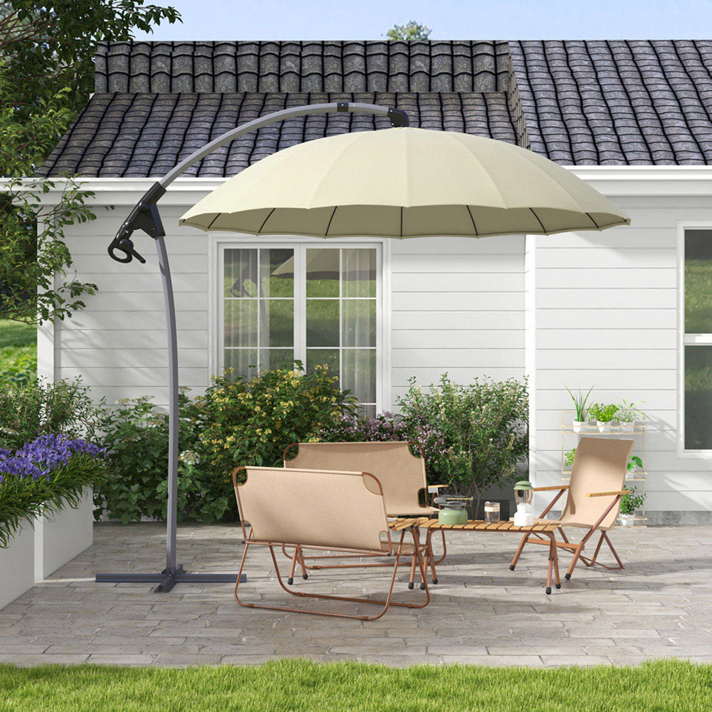 Outsunny Beige Cantilever Parasol with Cross Base 2.7m Image 2