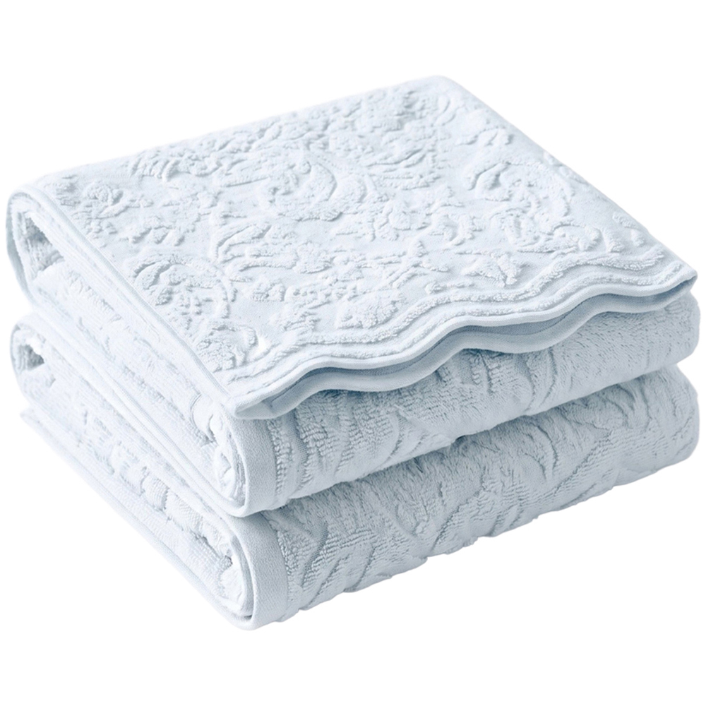 Allure Bath Fashions Gracie Baby Blue Floral Jacquard Scalloped Bath Towel 70 x 130cm 2 Pack Image 1