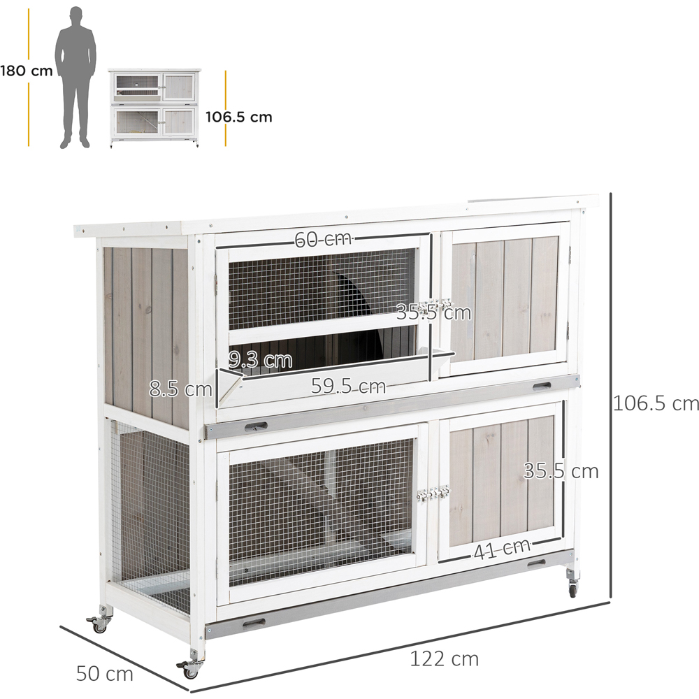 PawHut 2 Storey Grey Wooden Pet Hutch with Wheels Image 5