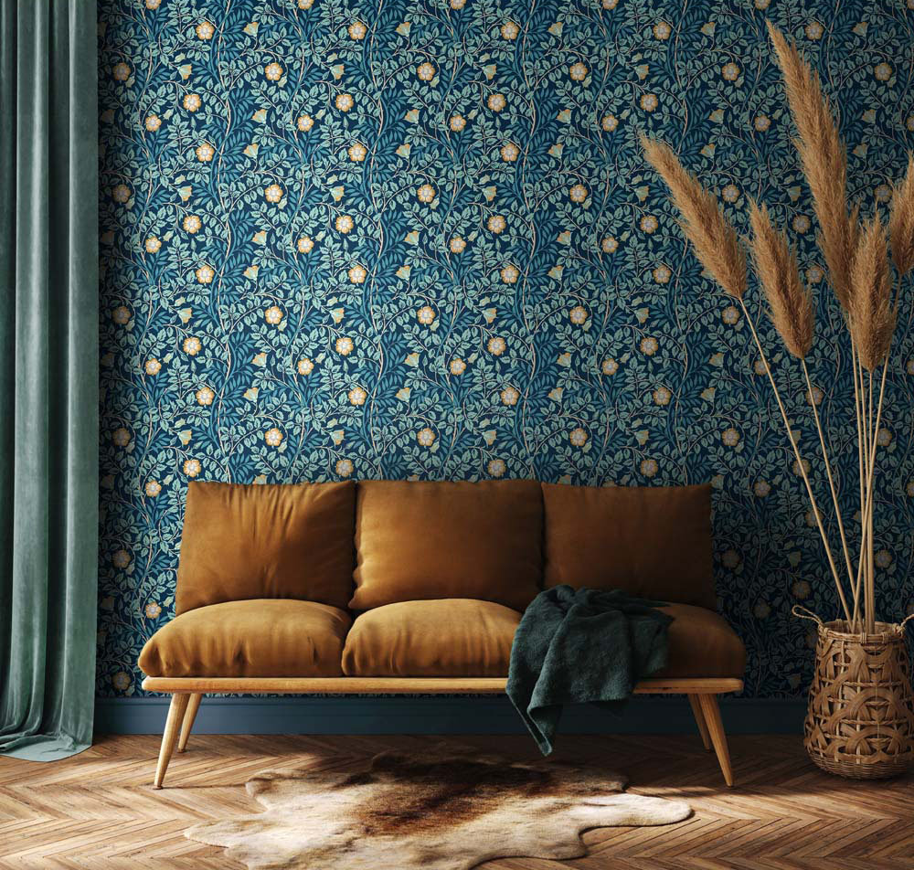 Hoopla Walls Rosehip Trail Navy Blue Non Woven Wallpaper Image 2