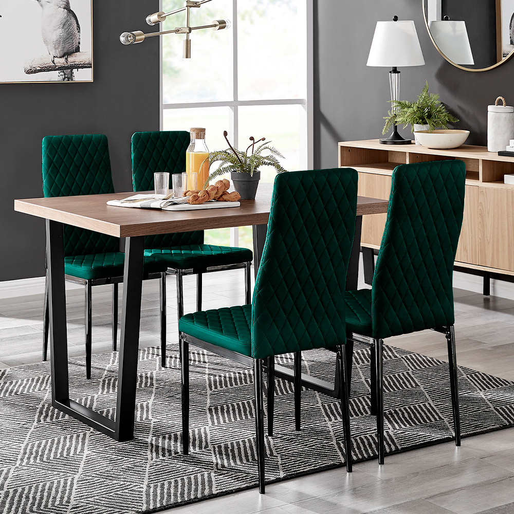 Furniturebox Solo Valera Velvet 4 Seater Dining Set Green Image 1