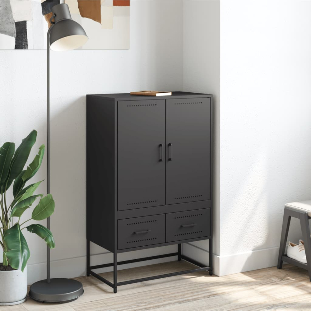 vidaXL 2 Door 2 Drawer Black Steel Highboard Image 9
