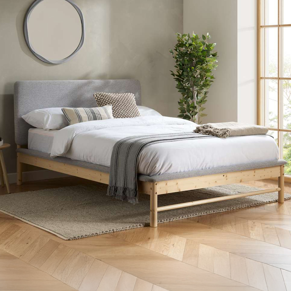 Birlea Ezra Double Grey Fabric Bed with Headboard Image 1