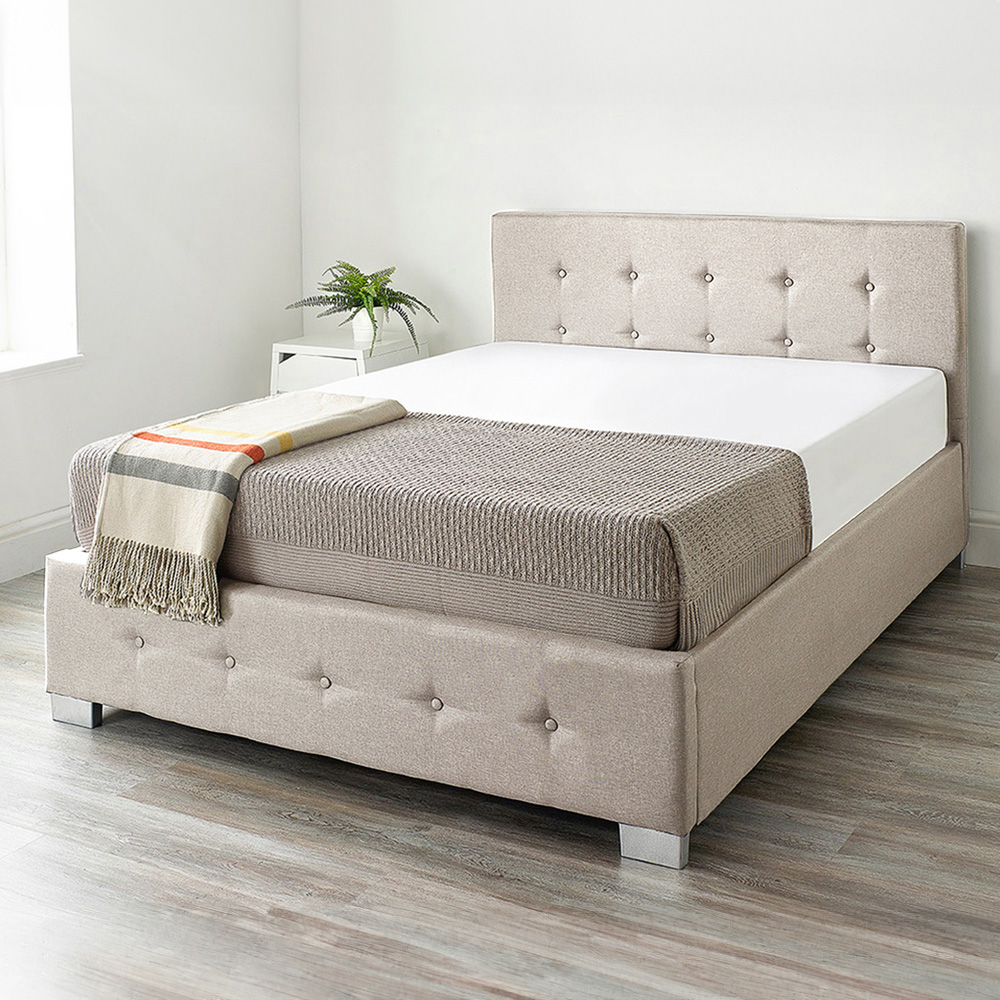 Aspire Small Double Beige Linen End Lift Ottoman Storage Bed Image 1