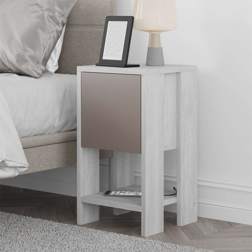 Decortie Ema Ancient White and Mocha Grey Bedside Table Image 5