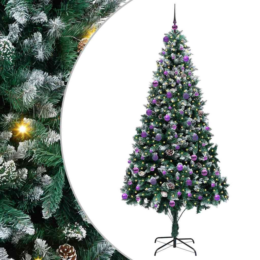 vidaXL Pre-Lit Lilac Baubles Green Artificial Christmas Tree 8ft Image 2