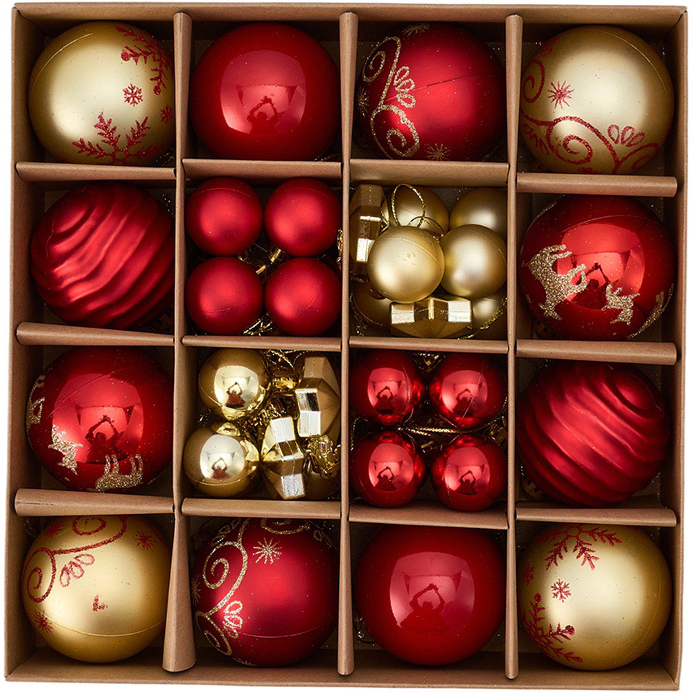 Living and Home 44 Piece Red and Gold Christmas Bauble Set with Storage Box Image 1
