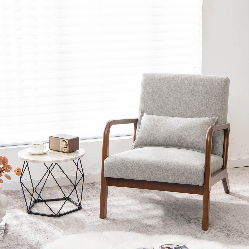 Costway Grey Accent Chair with Lumbar Pillow Image 4