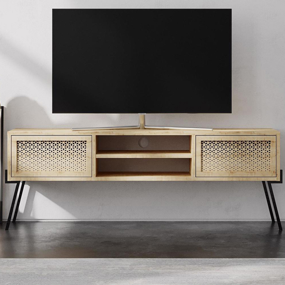 FWStyle Naive 2 Door 2 Shelf Sapphire Oak Wide TV Unit Image 1