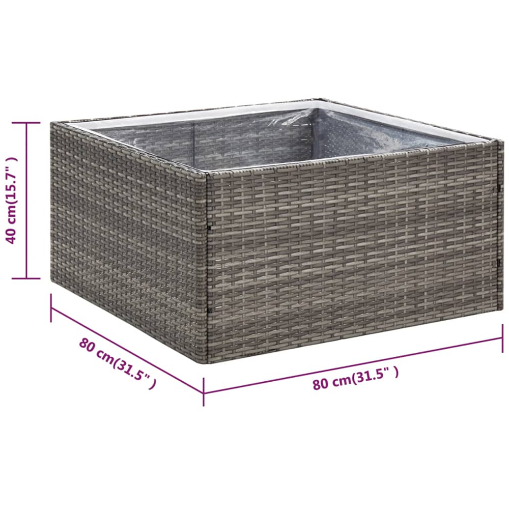 vidaXL Grey Polyethylene Rattan Garden Planter 80 x 80 x 40cm Image 5
