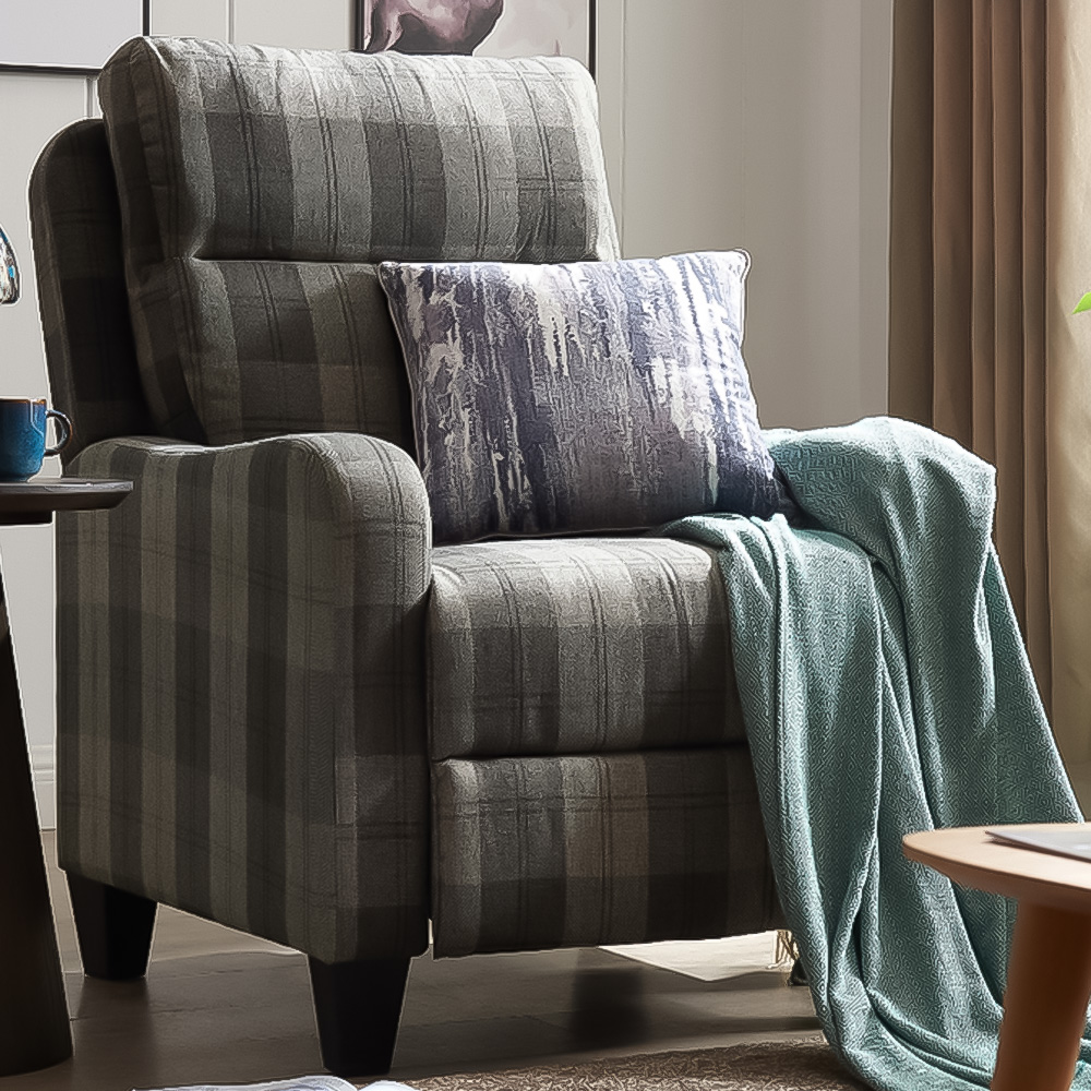 Home Detail Lennox Grey Tartan Manual Recliner Chair Image 1