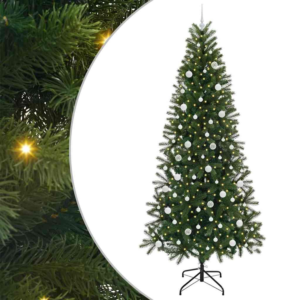 vidaXL Pre-Lit White Baubles Green Artificial Christmas Tree 8ft Image 2
