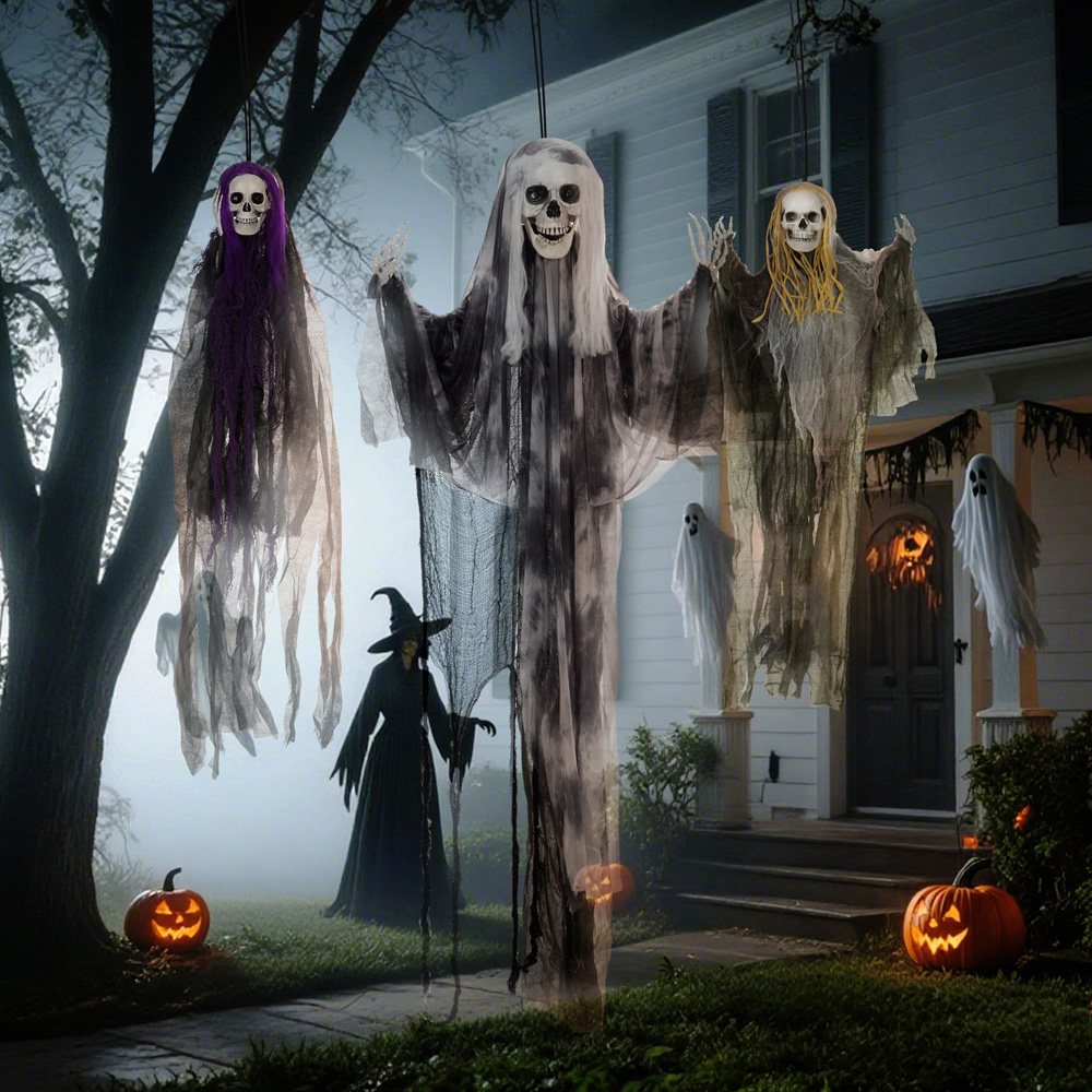 HOMCOM Hanging Skeleton Flying Ghost Halloween Decoration 3 Pack Image 3