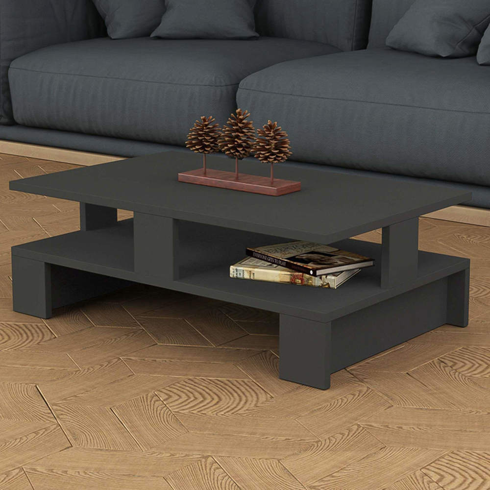 Decortie Mansu Single Shelf Anthracite Modern Coffee Table Image 1