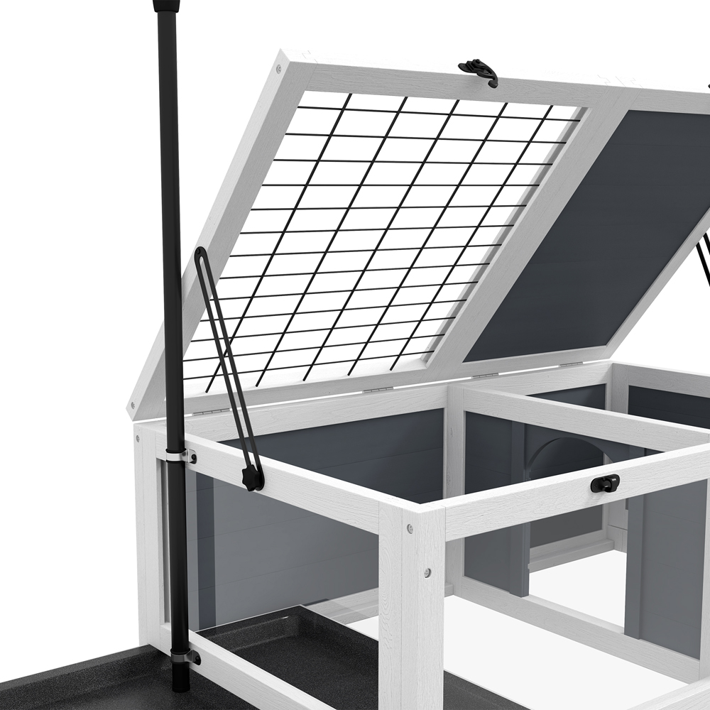 PawHut Grey Wooden Tortoise House with Adjustable Lamp Holder Image 3