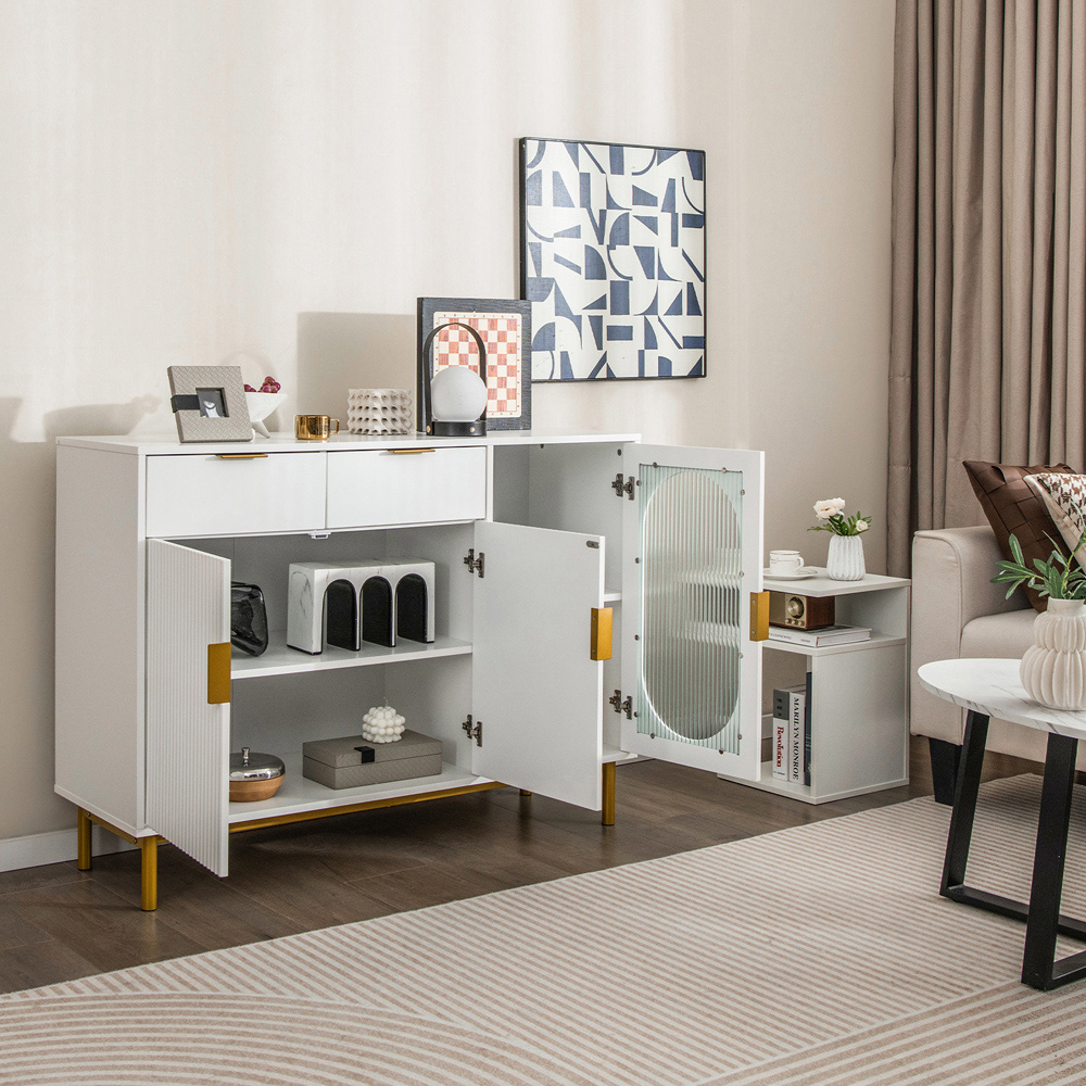 Costway 2 Drawer and 2 Cabinet White Kitchen Storage Cabinet Image 4
