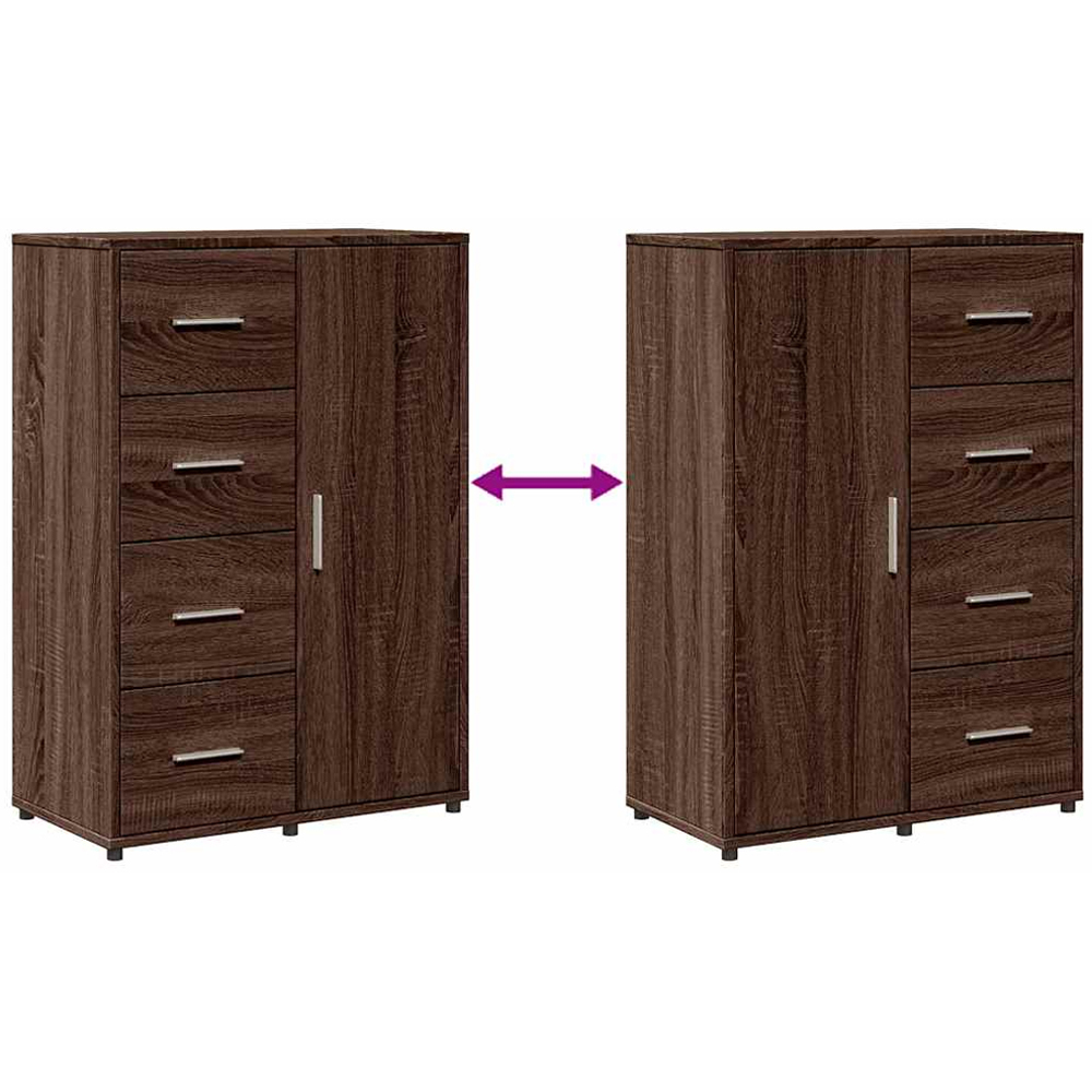 vidaXL Single Door 4 Drawer Brown Oak Sideboard Set of 2 Image 9