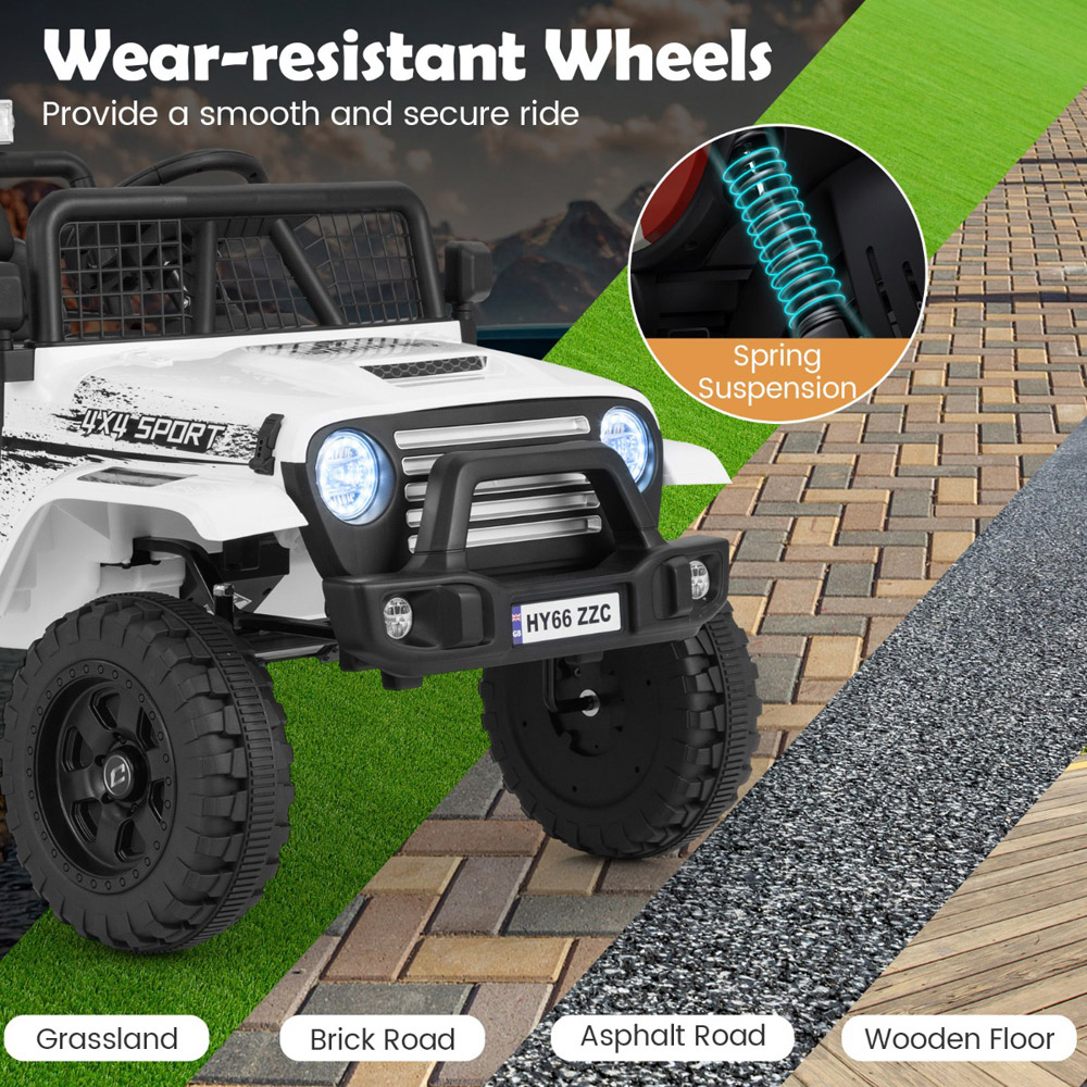 Costway White Kids Ride On Truck Car with Remote Control and LED Light Image 6