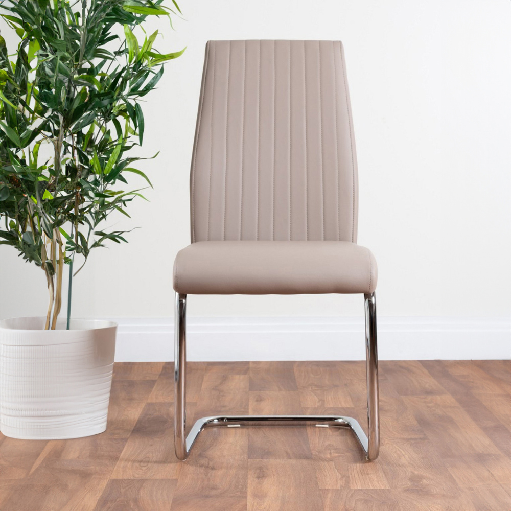 Furniturebox Arona Fortana 6 Seater Round Dining Set Cappuccino Beige and Chrome Image 2