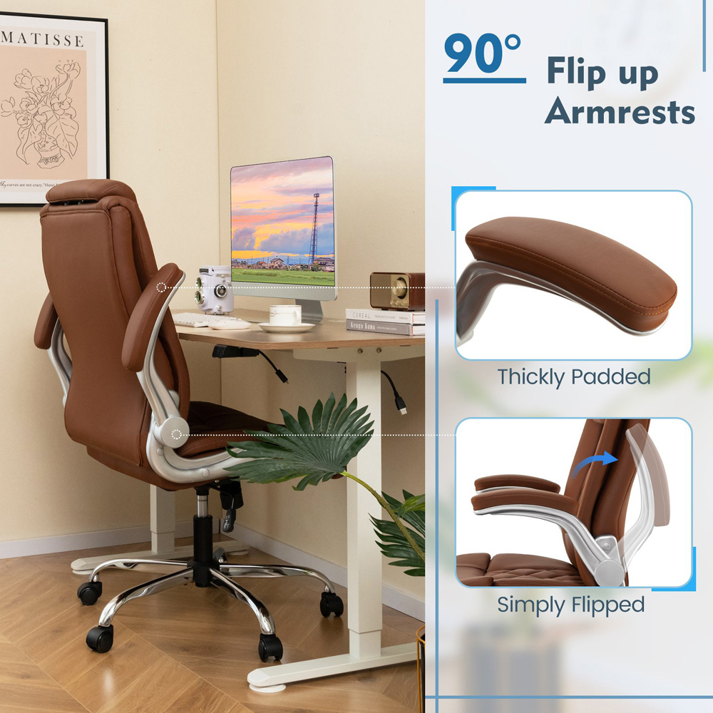 Costway Brown Adjustable PU Leather Office Chair Image 4