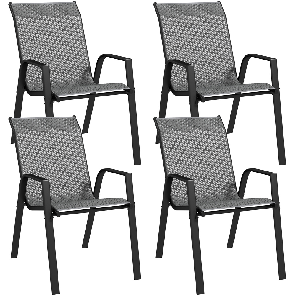 Outsunny Set of 4 Grey Rattan Stackable Garden Chair Image 2
