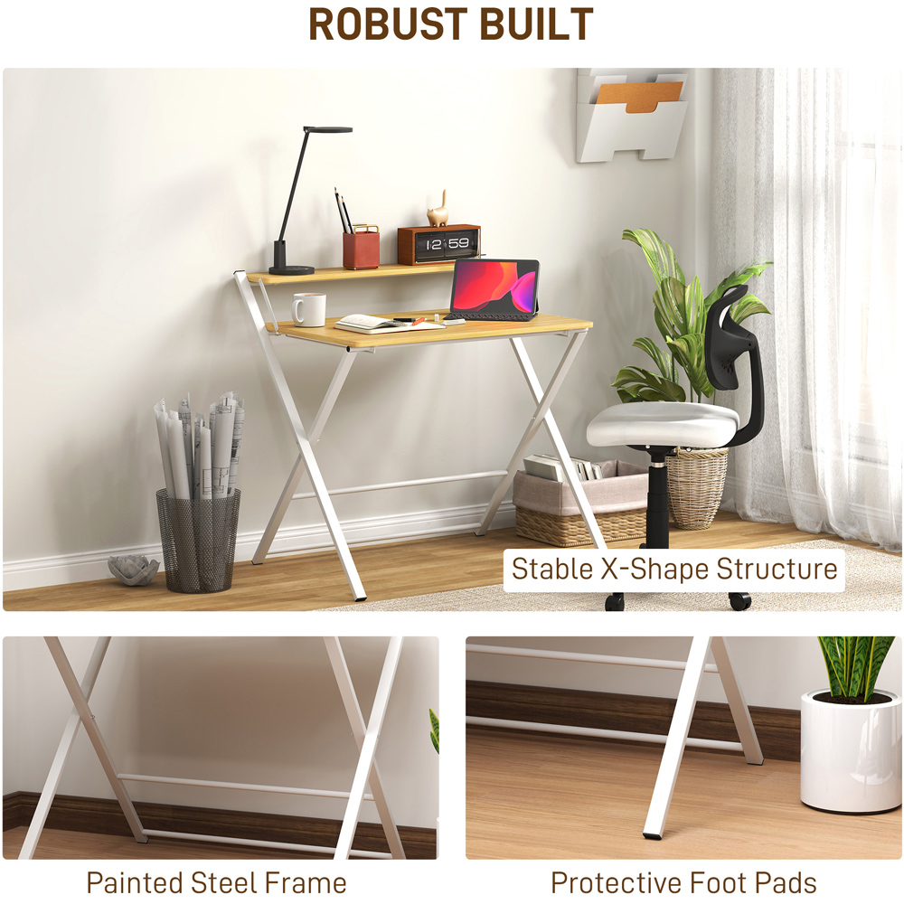 HOMCOM 2 Shelf Maple Wood Effect Foldable Desk Image 7
