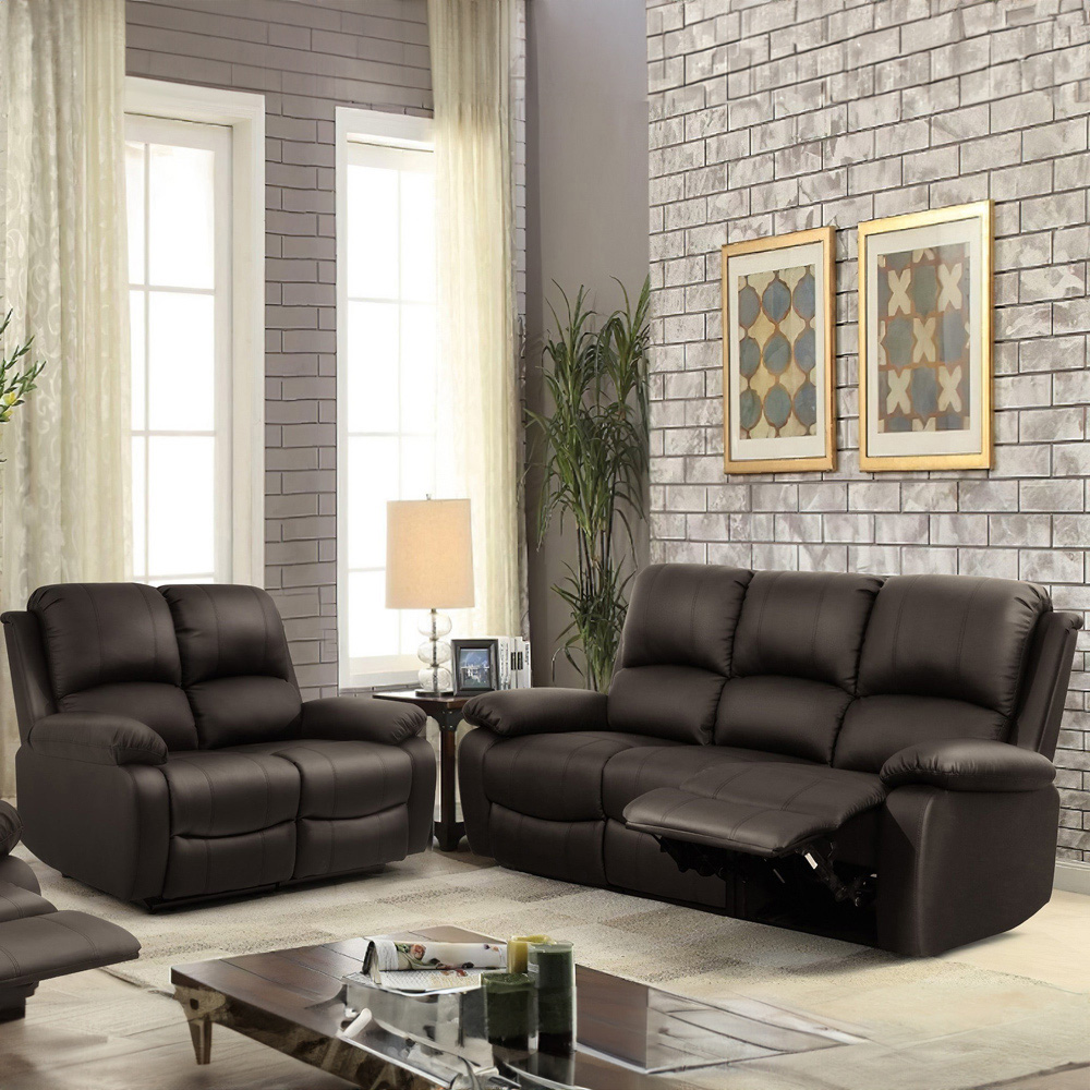 Brooklyn 5 Seater Brown Bonded Leather Manual Recliner Sofa Set Image 1