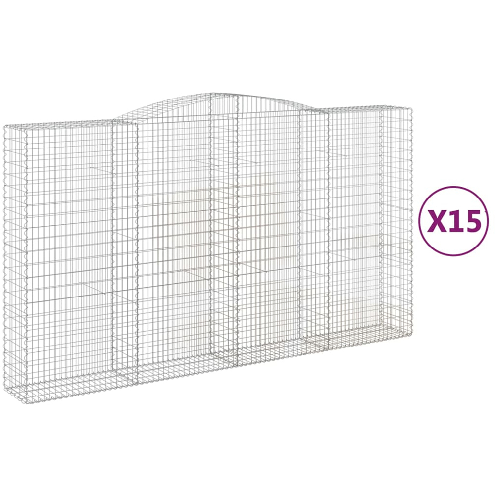 vidaXL Silver Galvanised Iron Arched Gabion Basket 400 x 50 x 220/240cm 15 Pack Image 2