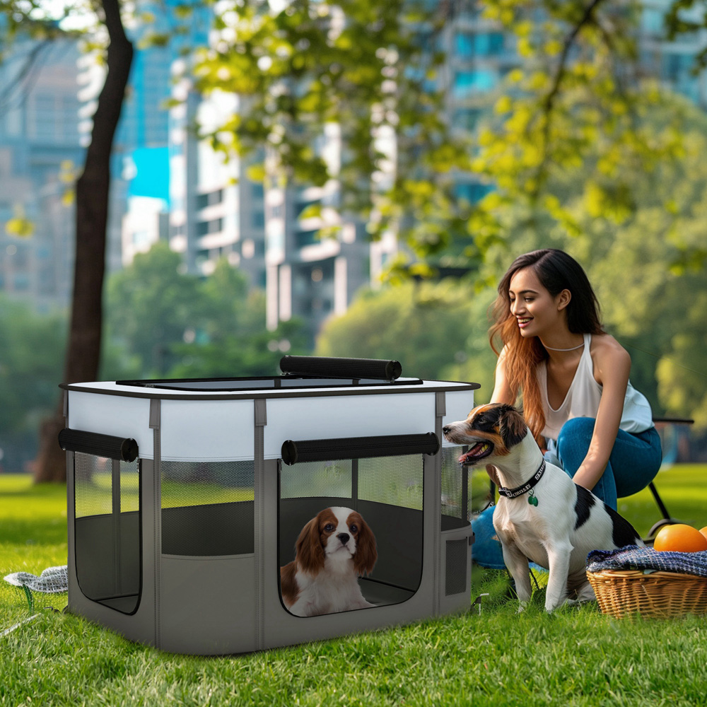 PawHut Grey Portable Small Animal Playpen Medium Image 2