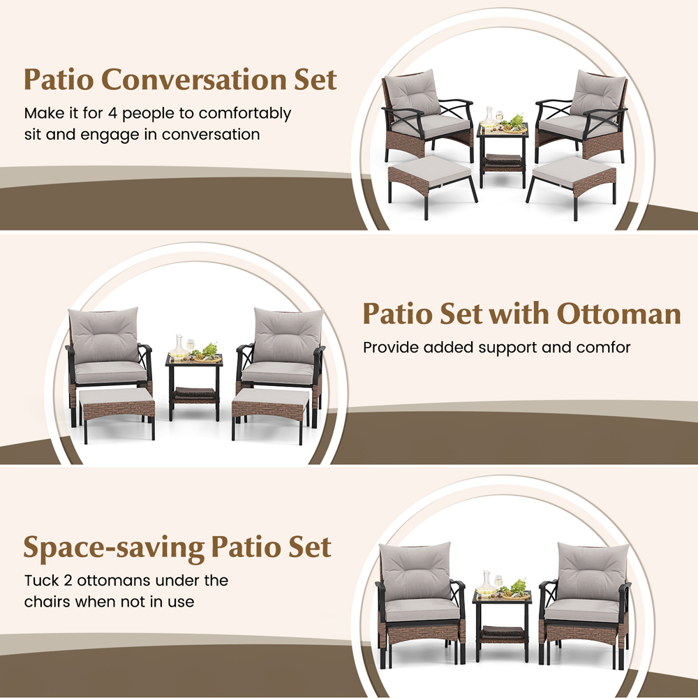 Costway 2 Seater Brown Patio Furniture Set with Cushions Image 6