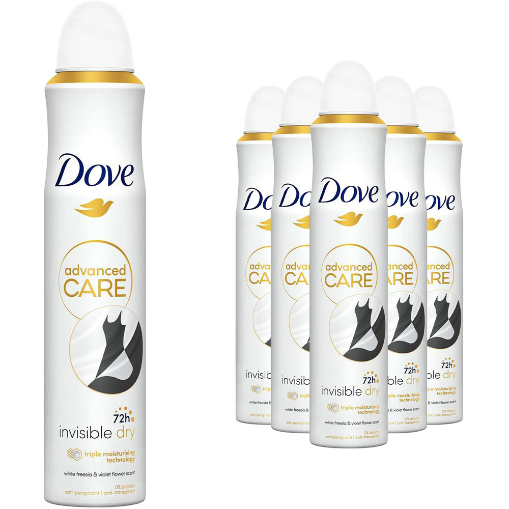 Dove Advanced Care Invisible Dry Anti-Perspirant Deodorant Spray 200ml 6 Pack Image 1