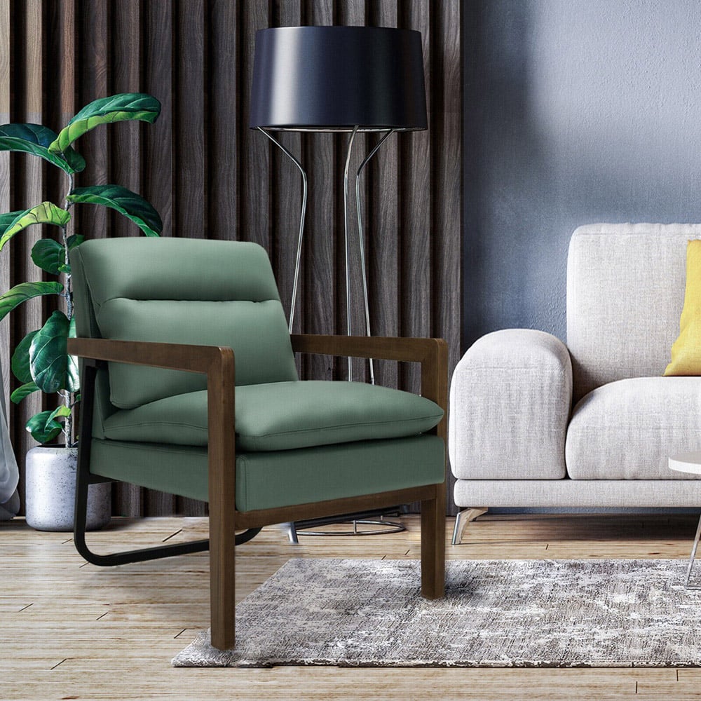 Costway Green Leather Accent Chair Image 3