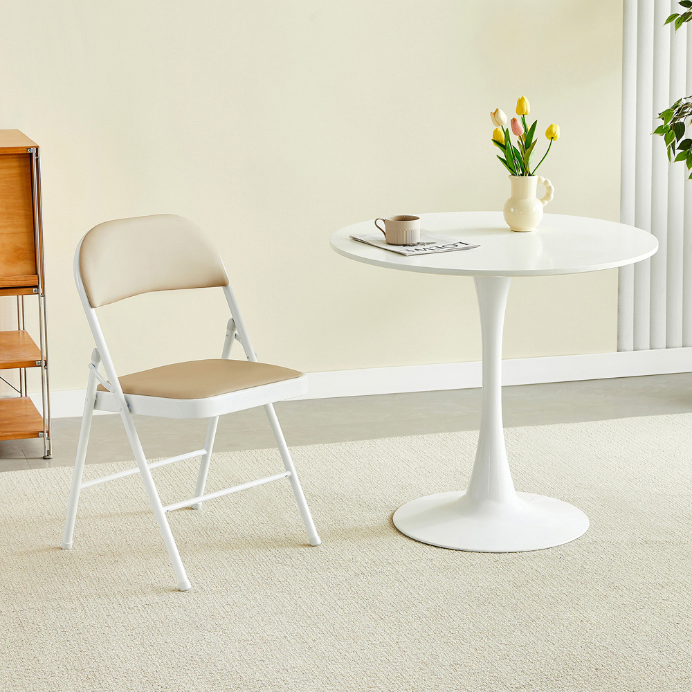 Beige Padded Folding Metal Dining Chairs Image 5