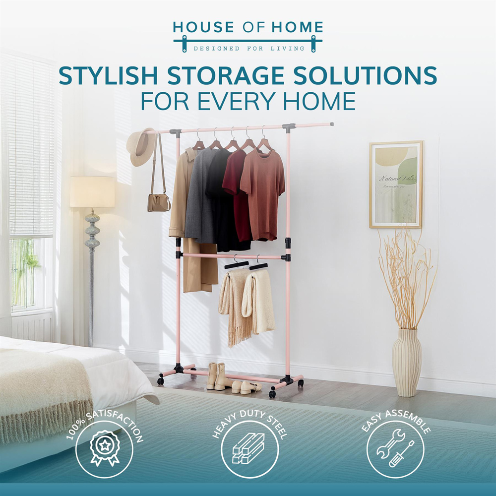 House Of Home Pink Adjustable Double Clothes Rail Image 6
