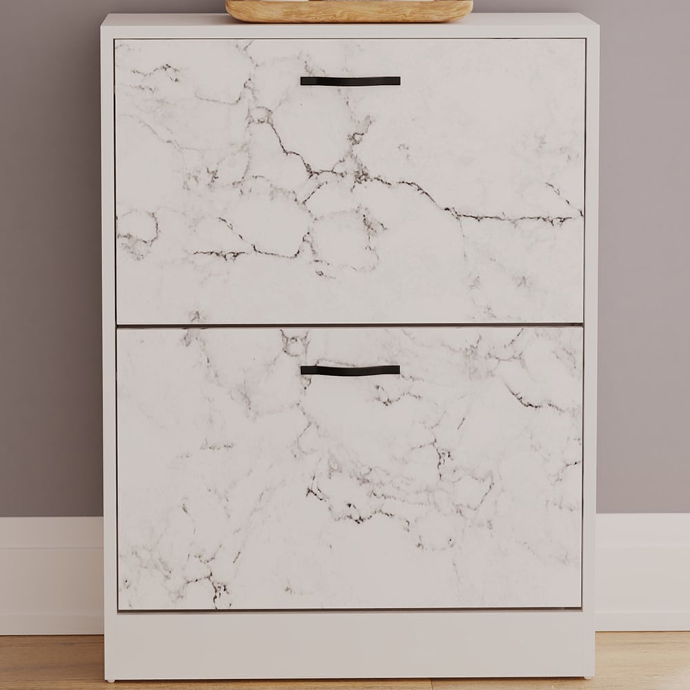 Vida Designs 2 Drawer White Marble Shoe Cabinet Image 1